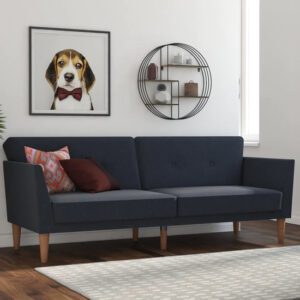 Rockingham Linen Fabric Sofa Bed With Wooden Legs In Blue