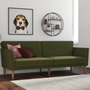 Rockingham Linen Fabric Sofa Bed With Wooden Legs In Green