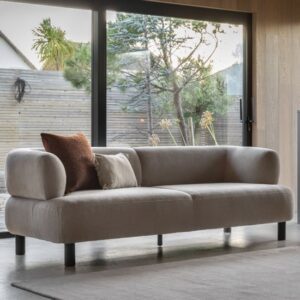 Arica Fabric 3 Seater Sofa In Cream With Dark Pine Wood Legs