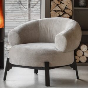 Arica Fabric Armchair In Cream With Dark Pine Wood Legs
