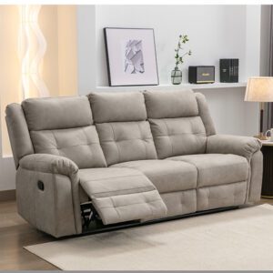 Budva Manual Recliner Fabric 3 Seater Sofa In Light Grey