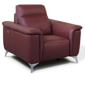 Canton Leather Fixed Armchair In Bordeaux