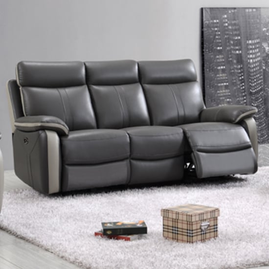 Colon Electric Leather 3 Seater Sofa In Dual Tone Dark Grey