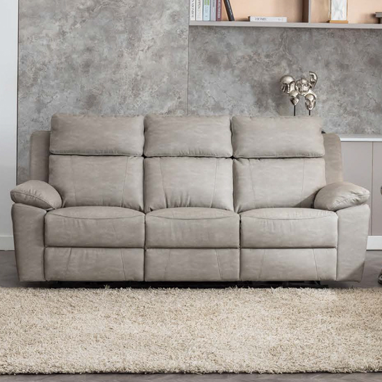 Hanford Electric Fabric Recliner 3 Seater Sofa In Silver Grey