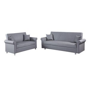 Keller Faux Leather 3+2 Seater Sofa Beds In Grey