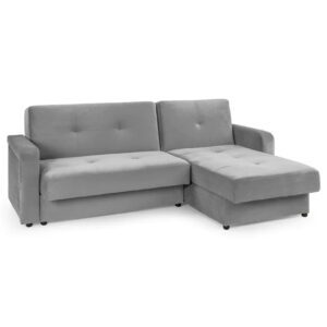Kira Plush Velvet Sofa Bed Corner In Grey