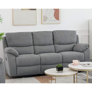 Narva Manual Recliner Fabric 3 Seater Sofa In Grey