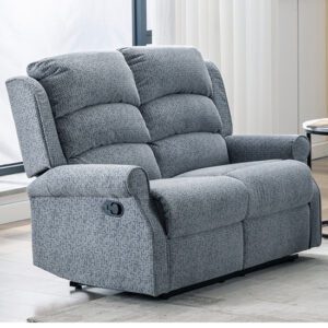 Warth Manual Fabric Recliner 2 Seater Sofa In Steel Blue