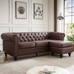 Hertford Faux Leather L Shaped Corner Sofa In Dark Brown