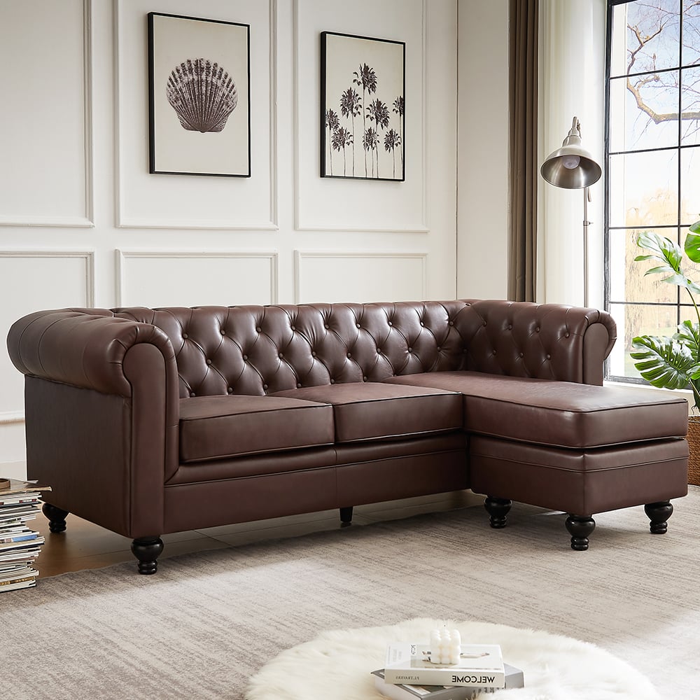 Hertford Faux Leather L Shaped Corner Sofa In Antique Brown