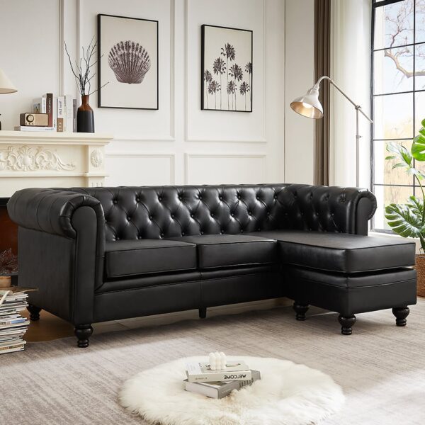 Hertford Faux Leather L Shaped Corner Sofa In Black