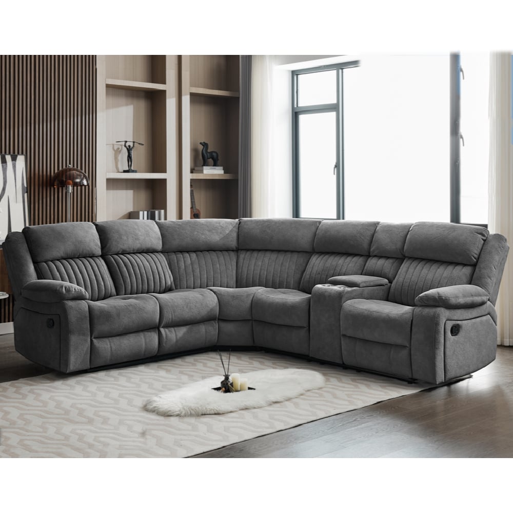 Martinez Fabric Recliner Corner Sofa Suite In Slate Grey