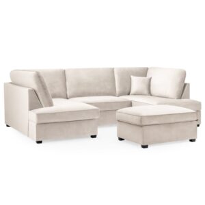Caronia Plush Velvet U Shaped Corner Sofa In Beige