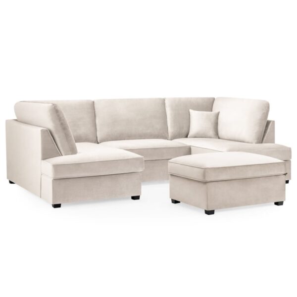Caronia Plush Velvet U Shaped Corner Sofa In Beige
