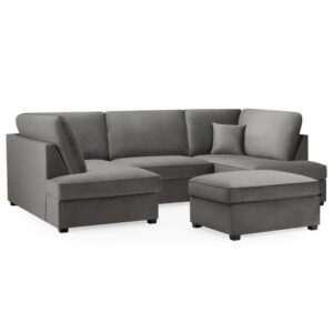 Caronia Plush Velvet U Shaped Corner Sofa In Grey