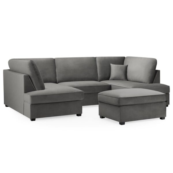 Caronia Plush Velvet U Shaped Corner Sofa In Grey