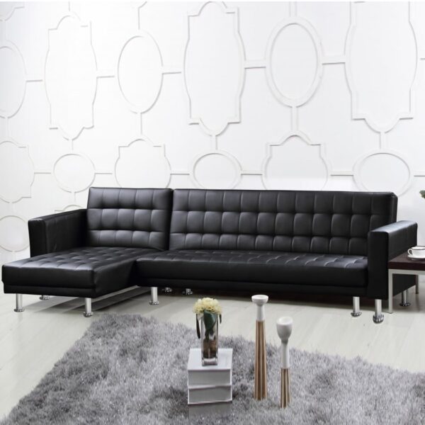 Hyattsville PU Leather Corner Sofa Bed In Black