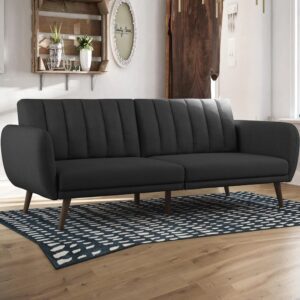 Brittan Fabric Sofa Bed With Wooden Legs In Dark Grey