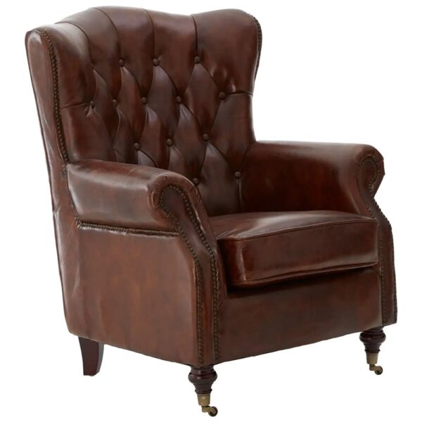 Viroqua Genuine Leather Scroll Armchair In Brown