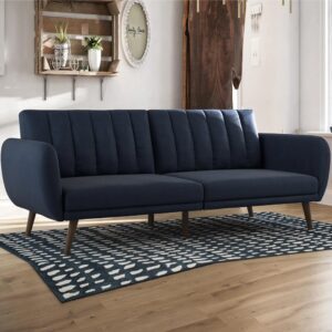 Brittan Fabric Sofa Bed With Wooden Legs In Navy Blue