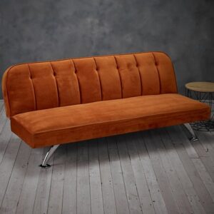 Brighten Velvet Sofa Bed With Chrome Metal Legs – Orange