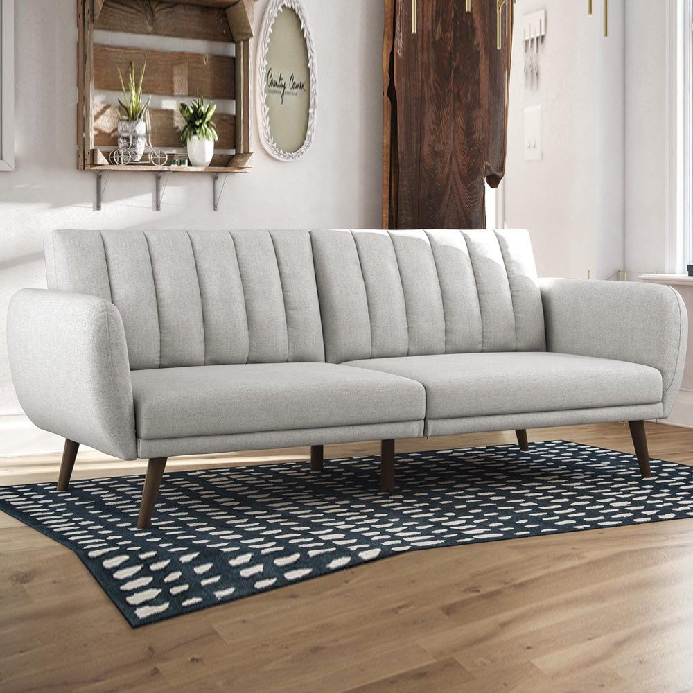 Brittan Fabric Sofa Bed With Wooden Legs In Light Grey