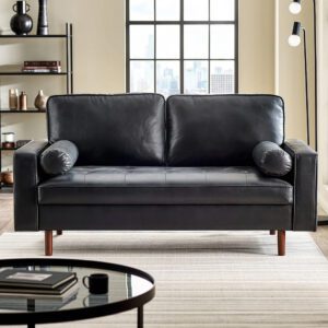Hobbs Faux Leather 3 Seater Sofa With Bolsters – Black