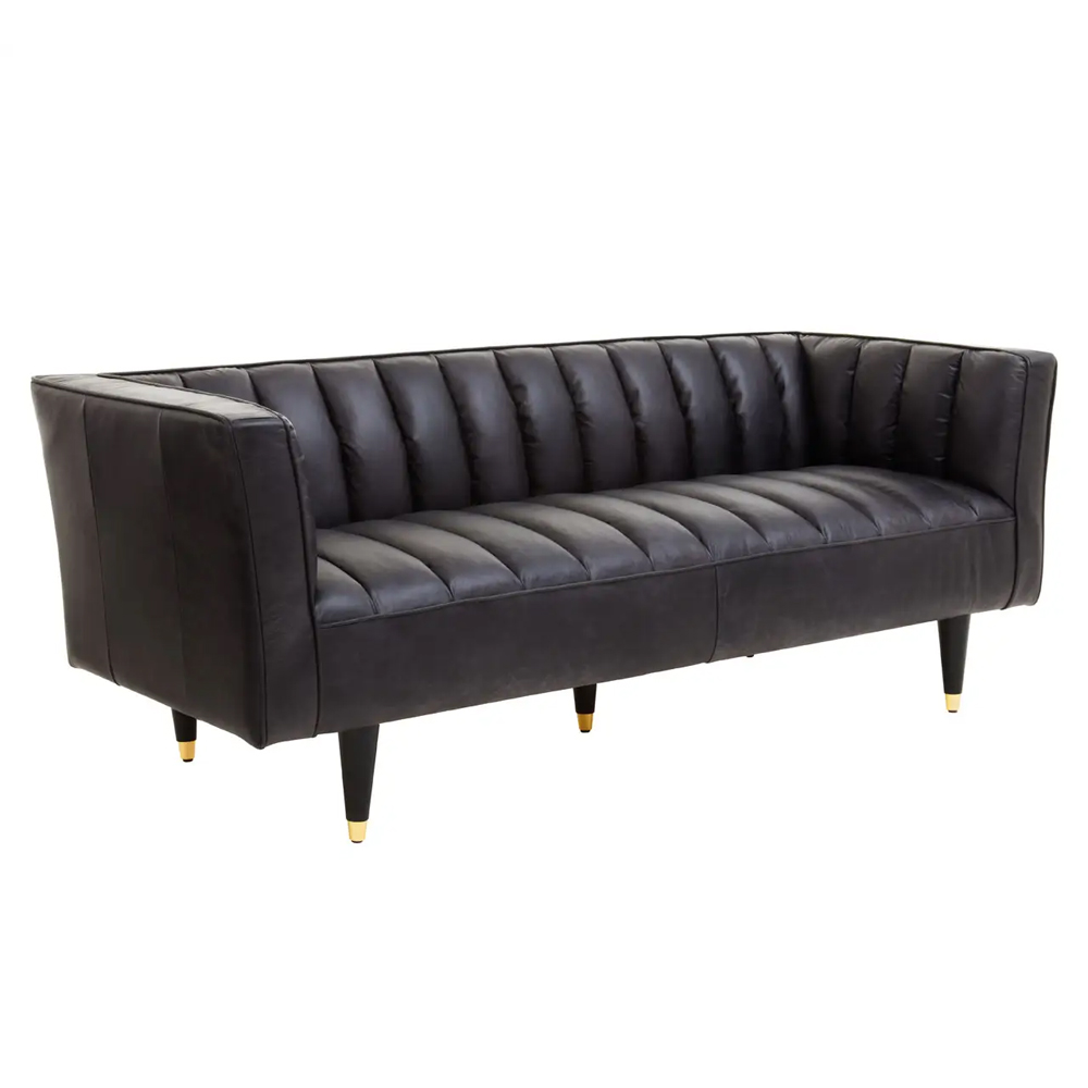 Kalispell Leather 3 Seater Sofa In Black