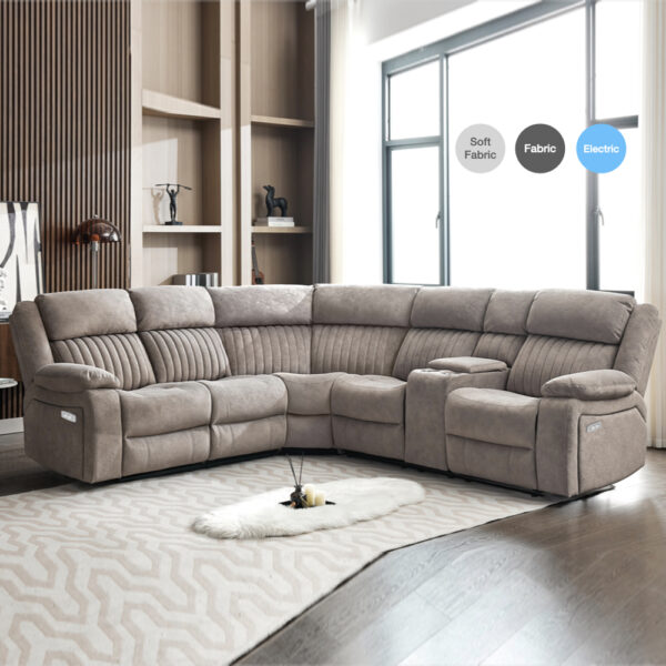 Martinez Fabric Electric Corner Sofa Suite - Taupe