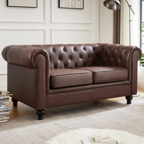 Hertford Chesterfield Faux Leather 2 Seater Sofa In Dark Brown