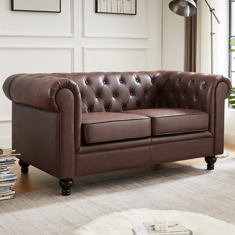 Hertford Chesterfield Faux Leather 2 Seater Sofa In Dark Brown