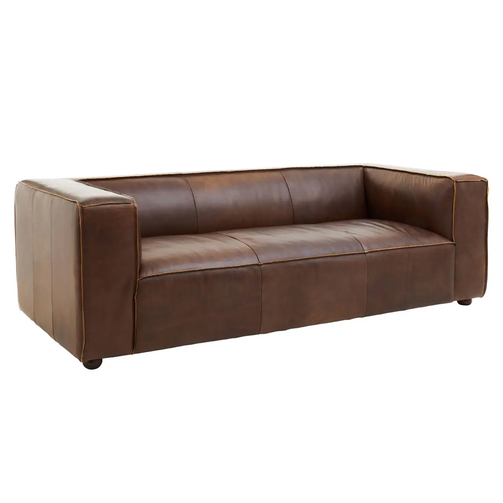Kalispell Leather 3 Seater Sofa In Brown