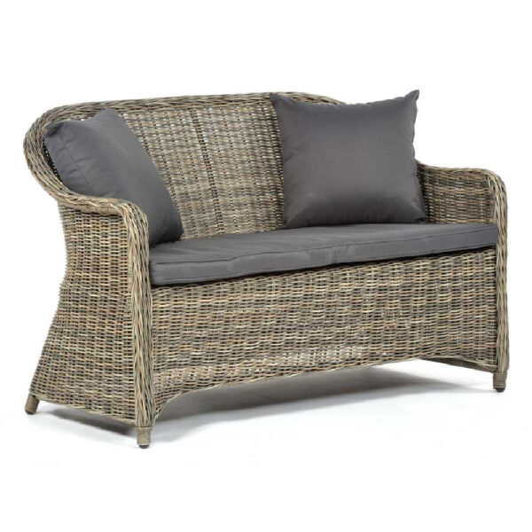 Ryker Rattan 2 Seater Sofa With Dark Grey Cushion In Brown