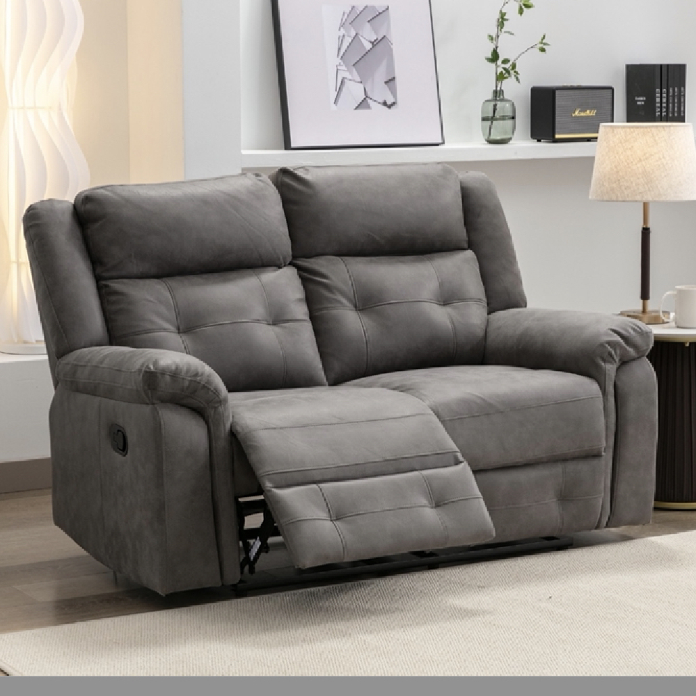 Budva Fabric Recliner 2 Seater Sofa In Dark Grey