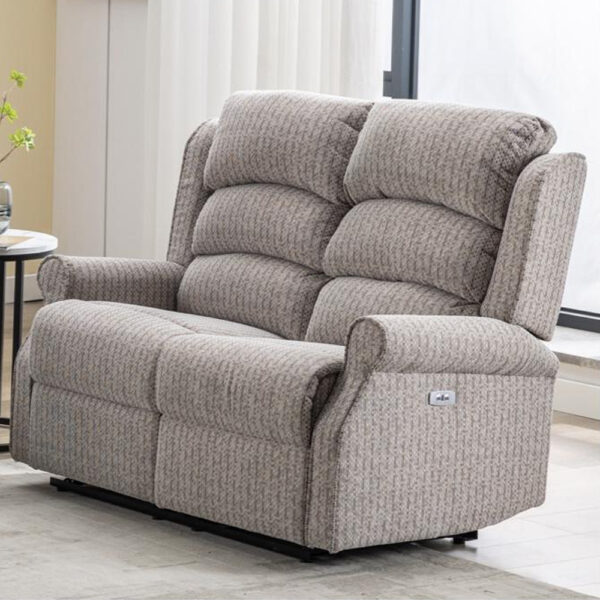 Warth Fabric Electric Recliner 2 Seater Sofa In Natural