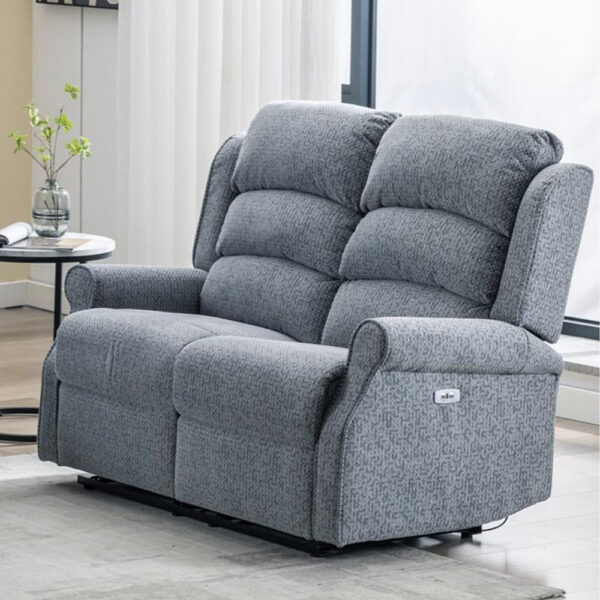 Warth Fabric Electric Recliner 2 Seater Sofa In Steel Blue